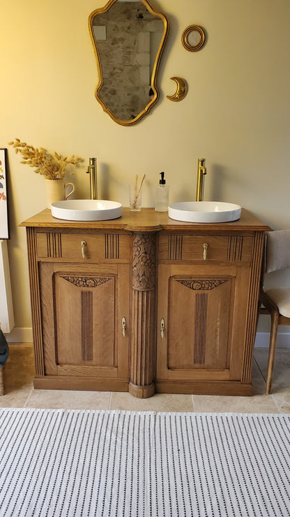 Meuble double vasque Art Déco en chêne massif