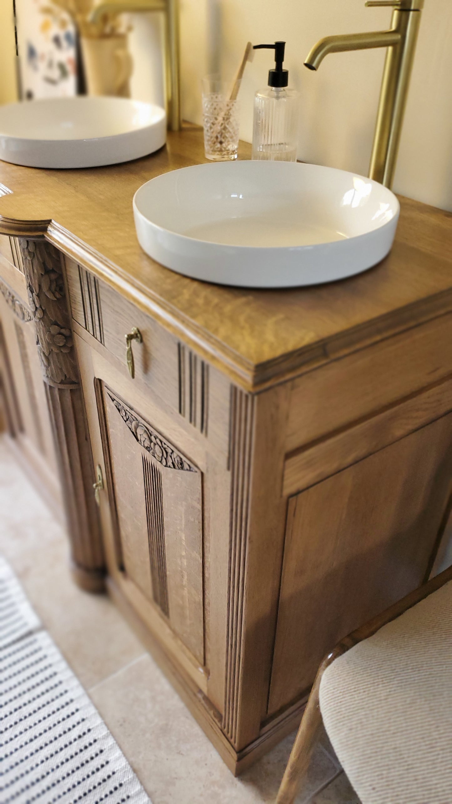 Meuble double vasque Art Déco en chêne massif