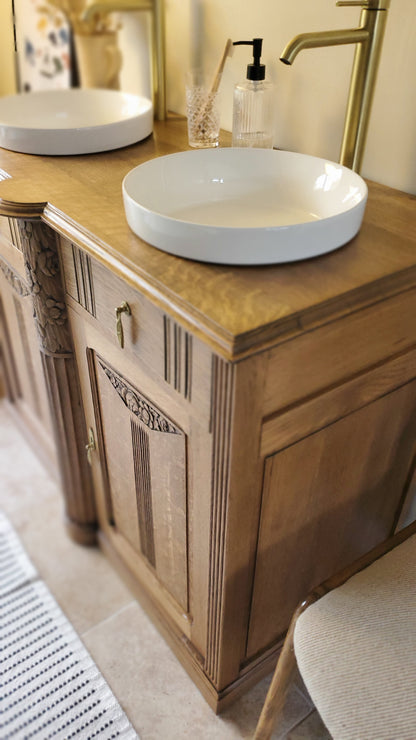 Meuble double vasque Art Déco en chêne massif