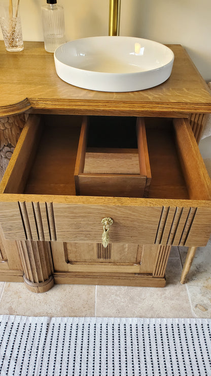 Meuble double vasque Art Déco en chêne massif