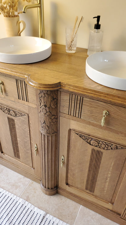 Meuble double vasque Art Déco en chêne massif