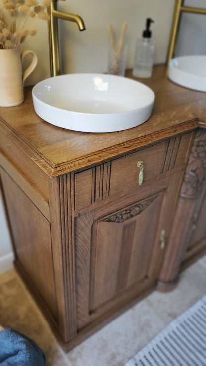 Meuble double vasque Art Déco en chêne massif
