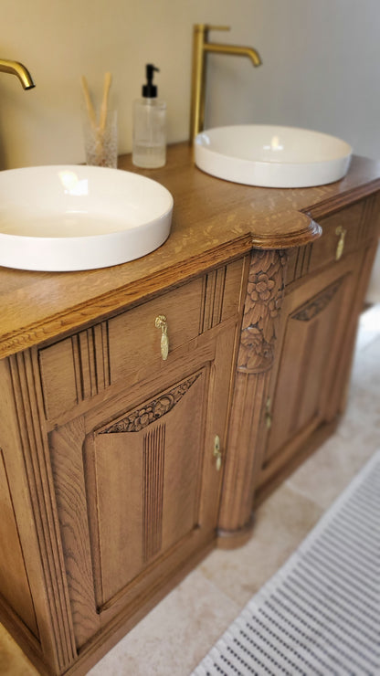 Meuble double vasque Art Déco en chêne massif