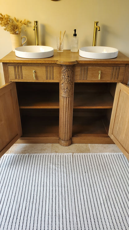 Meuble double vasque Art Déco en chêne massif