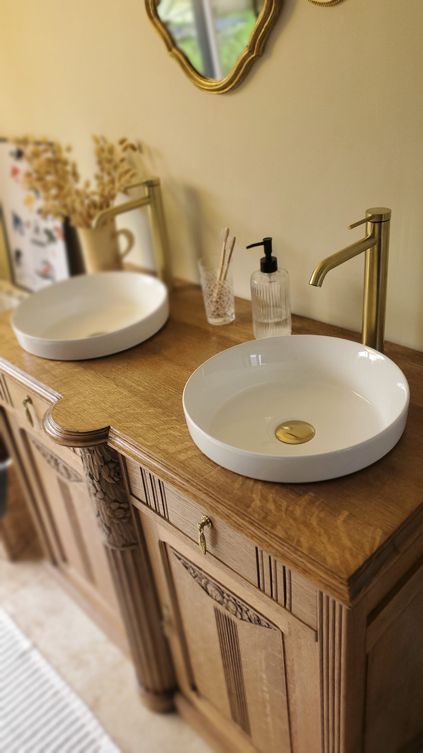 Meuble double vasque Art Déco en chêne massif